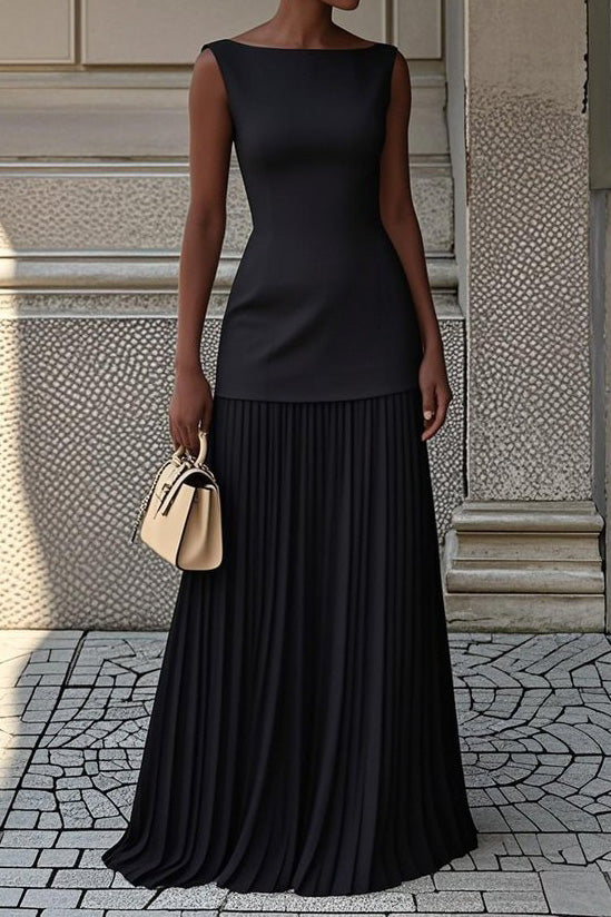 Solid Sleeveless Top & Pleated Skirt Set Lavish Daily