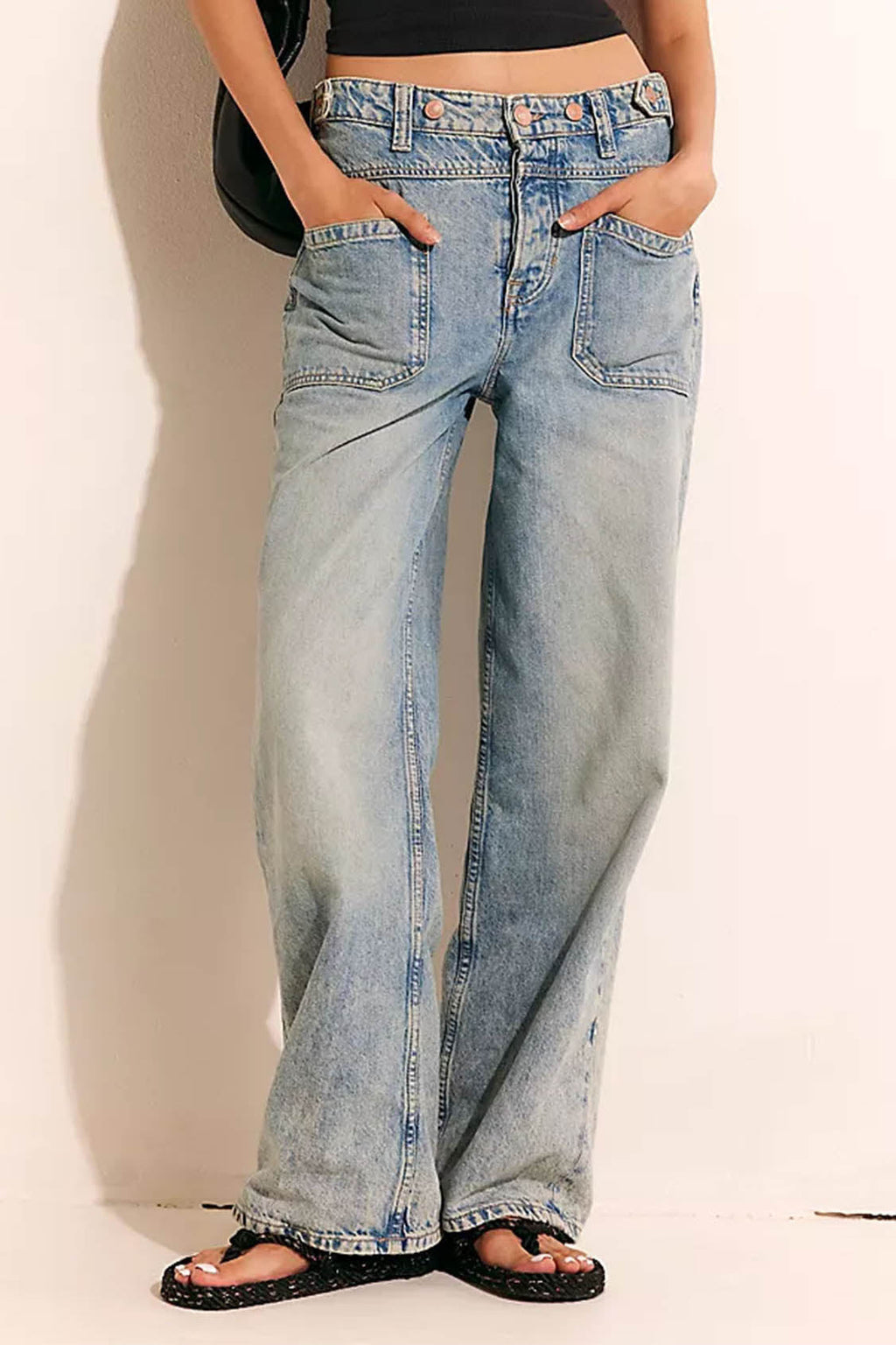 Washed Wide Leg Cuffed Jeans Lavish Daily
