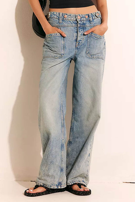 Washed Wide Leg Cuffed Jeans Lavish Daily