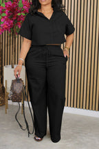 Short Sleeve Crop Top Wide Leg Pants Sets Lavish Daily