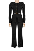 Belted Collarless 2-Piece Power Suit Lavish Daily