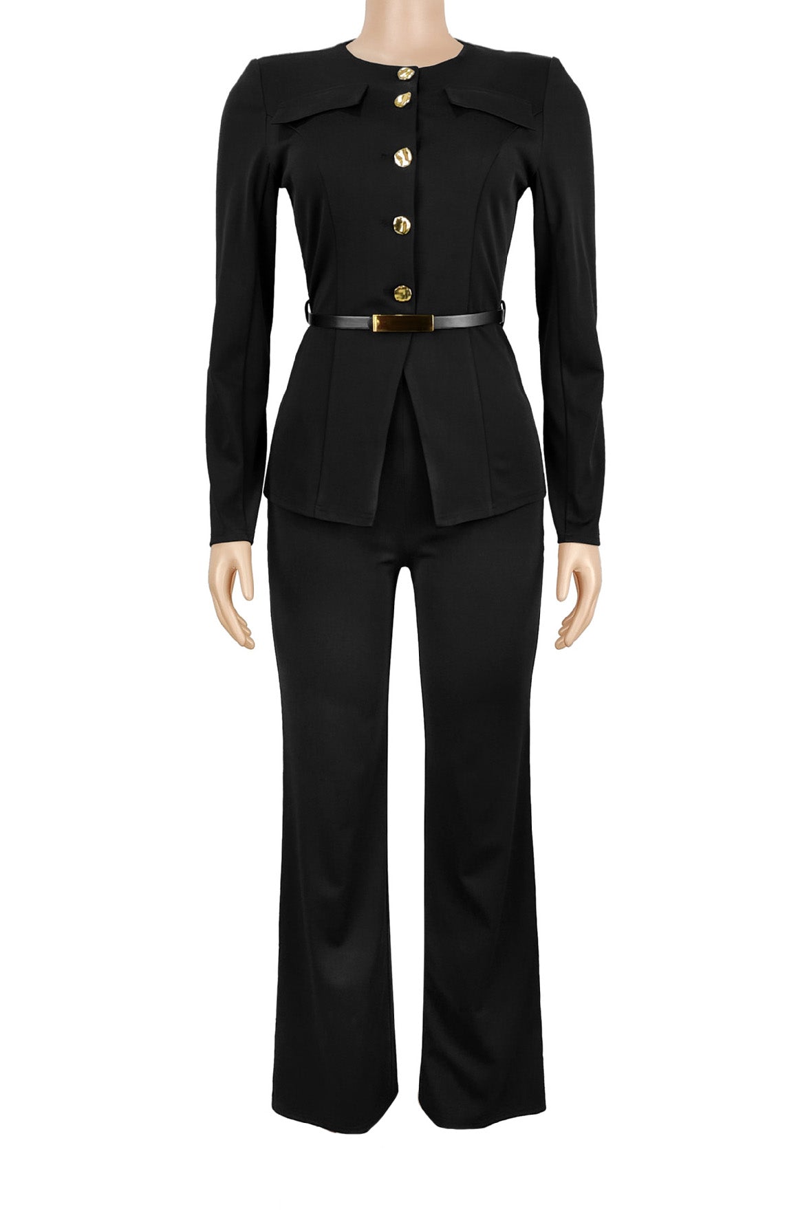 Belted Collarless 2-Piece Power Suit Lavish Daily