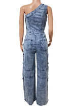 One Shoulder Stretch Denim Jumpsuit Lavish Daily