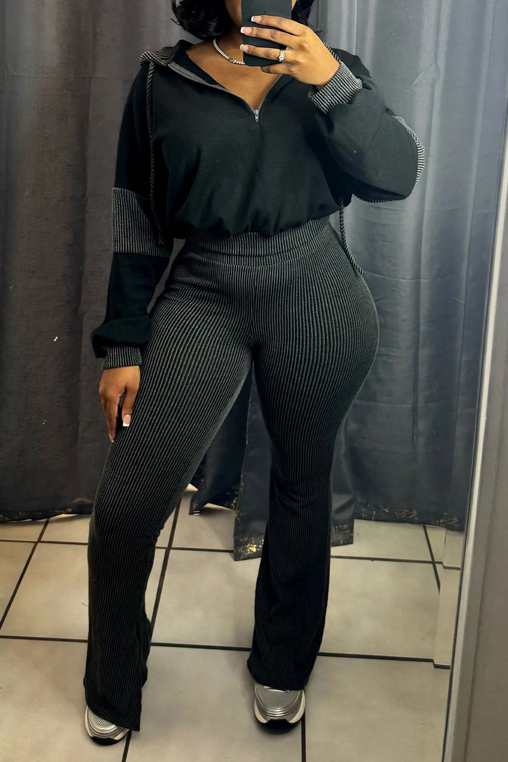 Textured Hooded Top & Flared Pants Set Lavish Daily