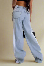 Wide Jeans with Wide Contrast Side Lines-Light Blue Lavish Daily