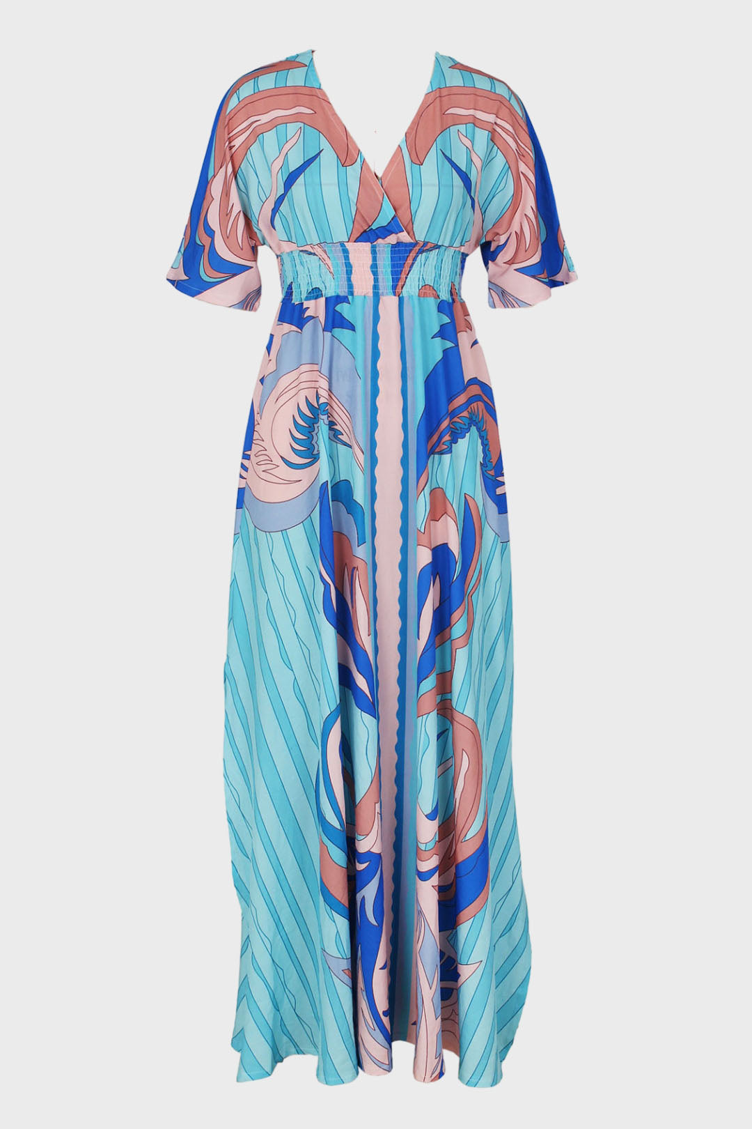 Printed Kimono Sleeve Maxi Dresses Lavish Daily