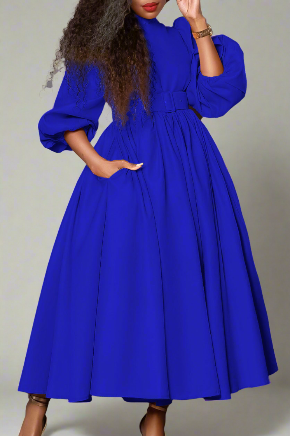 High Neck Puff Sleeve Evening Large Hem Dresses Lavish Daily