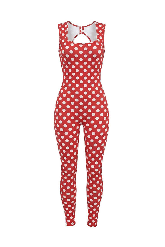 Sleeveless Polka Dot Bodycon Jumpsuit Lavish Daily
