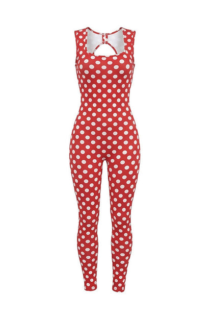 Sleeveless Polka Dot Bodycon Jumpsuit Lavish Daily