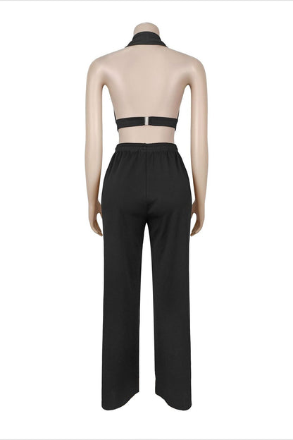 Oversized Eyelet Halter Crop Top & Pant Set Lavish Daily