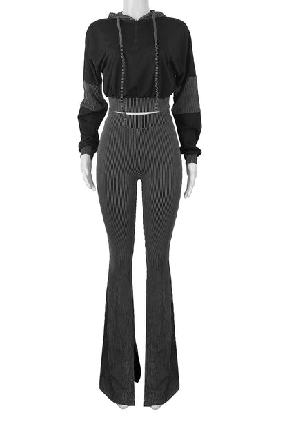 Textured Hooded Top & Flared Pants Set Lavish Daily