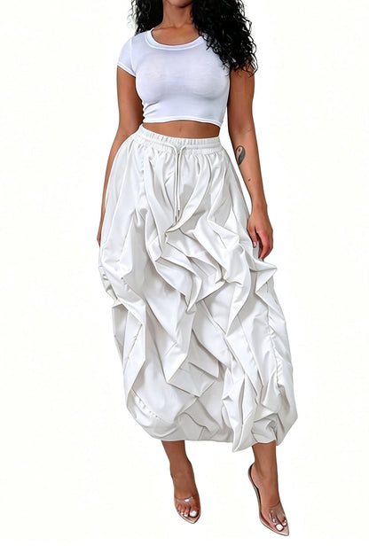 Cascading Ruffle Midi Skirt Lavish Daily