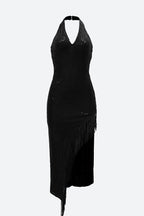 Halter Tassel Fringe Sequin Maxi Dress Lavish Daily