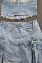 Denim Cargo Skirt Set Lavish Daily