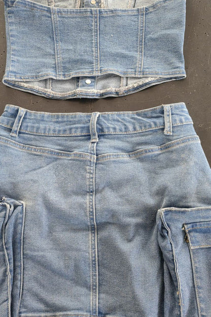 Denim Cargo Skirt Set Lavish Daily