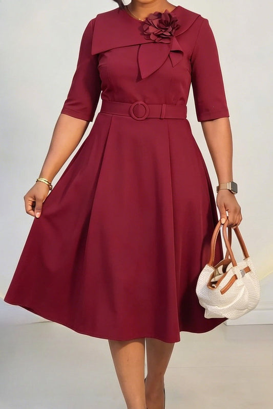 Asymmetrical Floral Collar Belted A-Line Dress Lavish Daily
