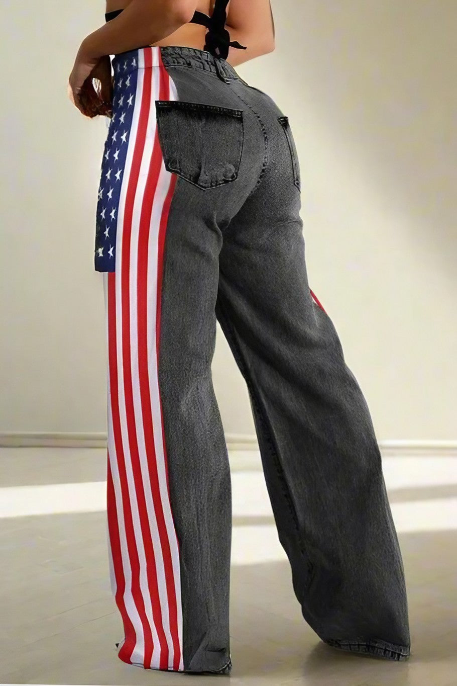 American Flag Print Light Wash Jeans Lavish Daily