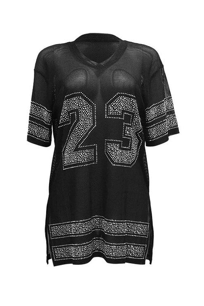 Rhinestone 23 Sheer Mesh Jersey Tunic Lavish Daily