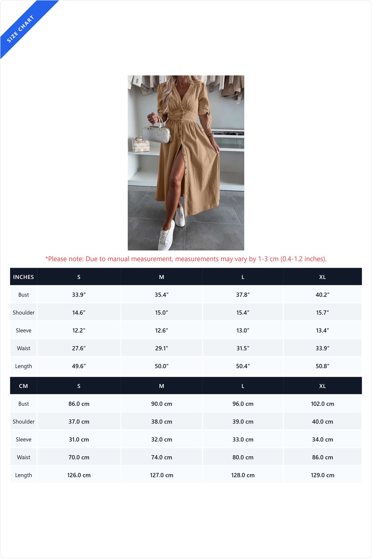 V-Neck Button-Front A-Line Denim Midi Dress Lavish Daily