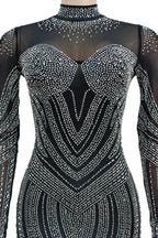 Rhinestone Embellished Sheer Mesh Mini Dress Lavish Daily
