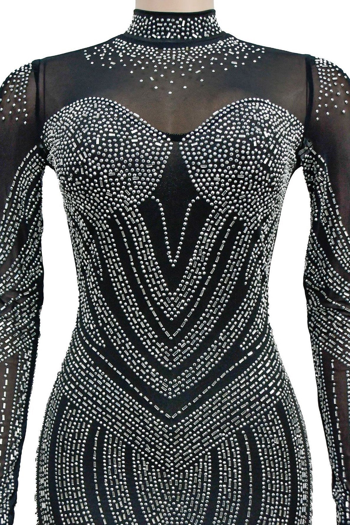 Rhinestone Embellished Sheer Mesh Mini Dress Lavish Daily
