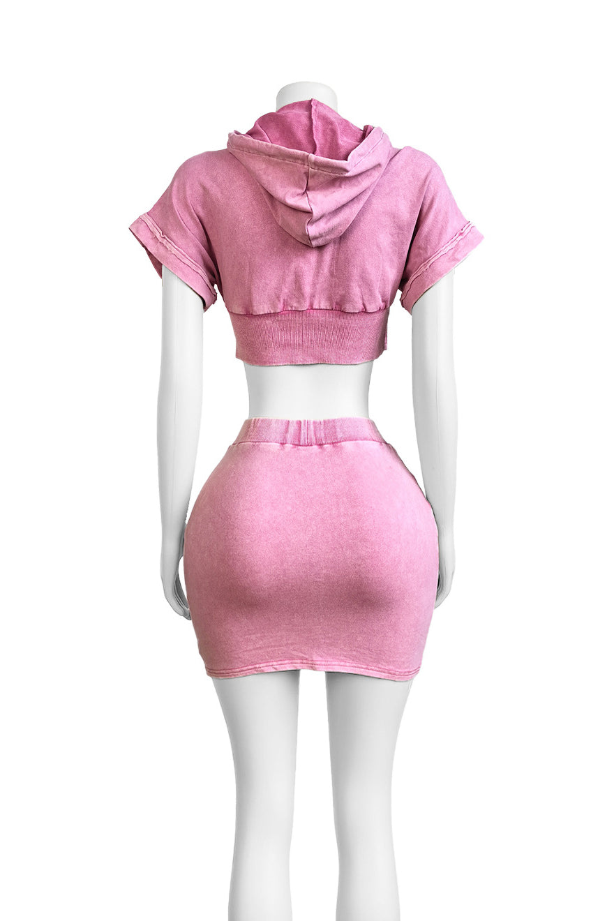 Washed Hoodie Top & Mini Skirt Set Lavish Daily