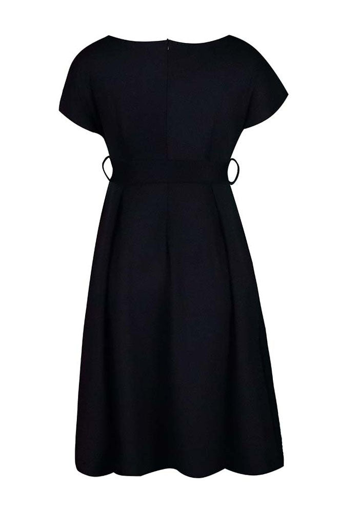 Solid Color Belted Bow Tie Waist Dress Lavish Daily