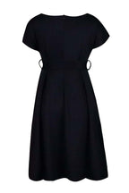 Solid Color Belted Bow Tie Waist Dress Lavish Daily