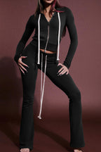 Hooded Zip Sweatshirt and Flare Pants Set Lavish Daily