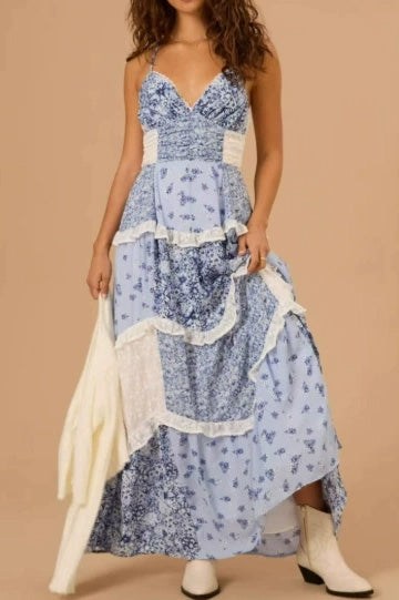 Elegant Patchwork Floral Maxi Dress Lavish Daily