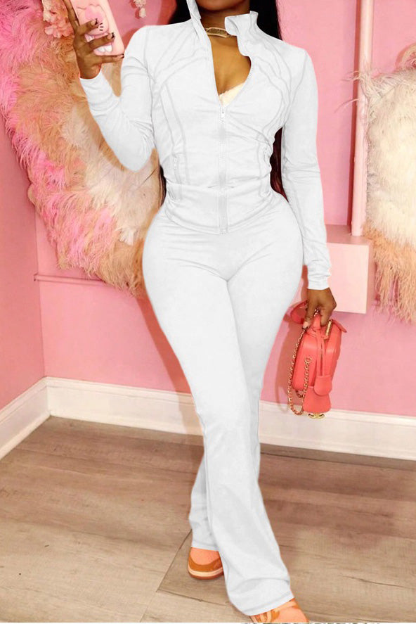 Solid Long Sleeve Zip-Up Tracksuit Lavish Daily