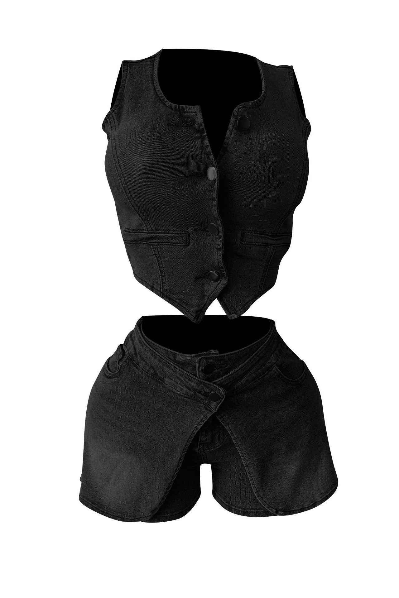 Stretch Denim Apron Shorts Set - Vest & Shorts Lavish Daily