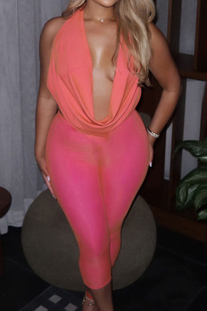 Plunging Halter Capri Set Lavish Daily