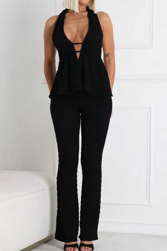 Tie-Up Backless Halter with Long Pants Sets Lavish Daily