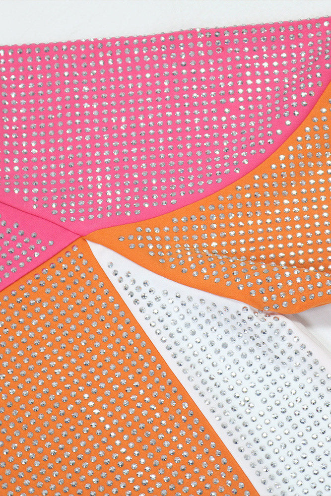 Colorblock Rhinestone V-Neck Dress Lavish Daily