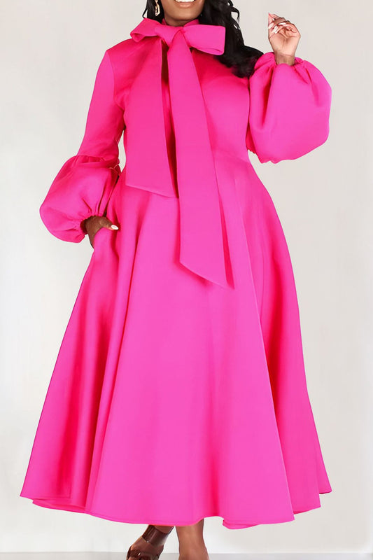 Bubble Puff Sleeve Bow Tie Maxi Dress Lavish Daily