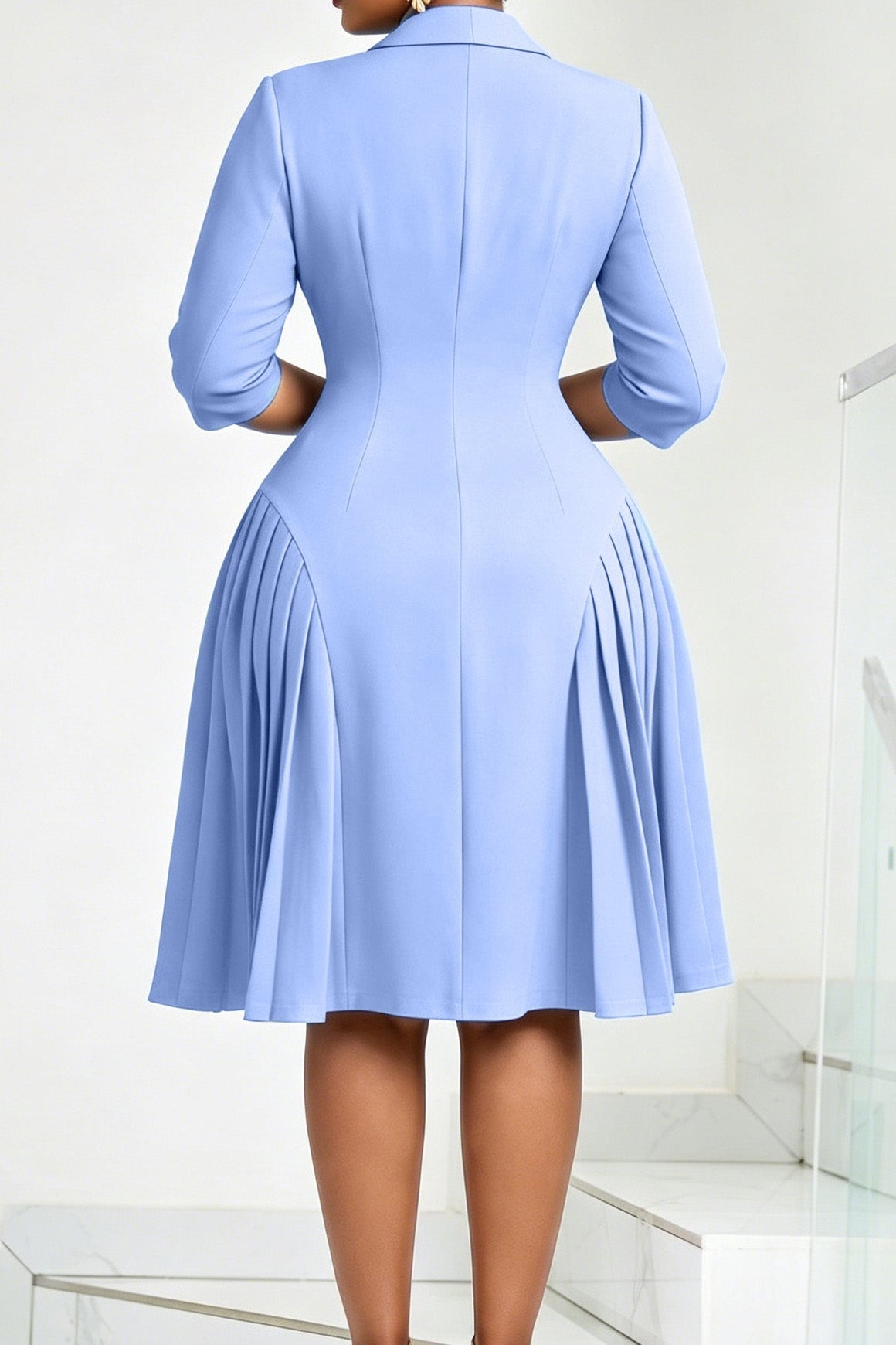 Pleated Button Front Blazer Midi Dress Lavish Daily