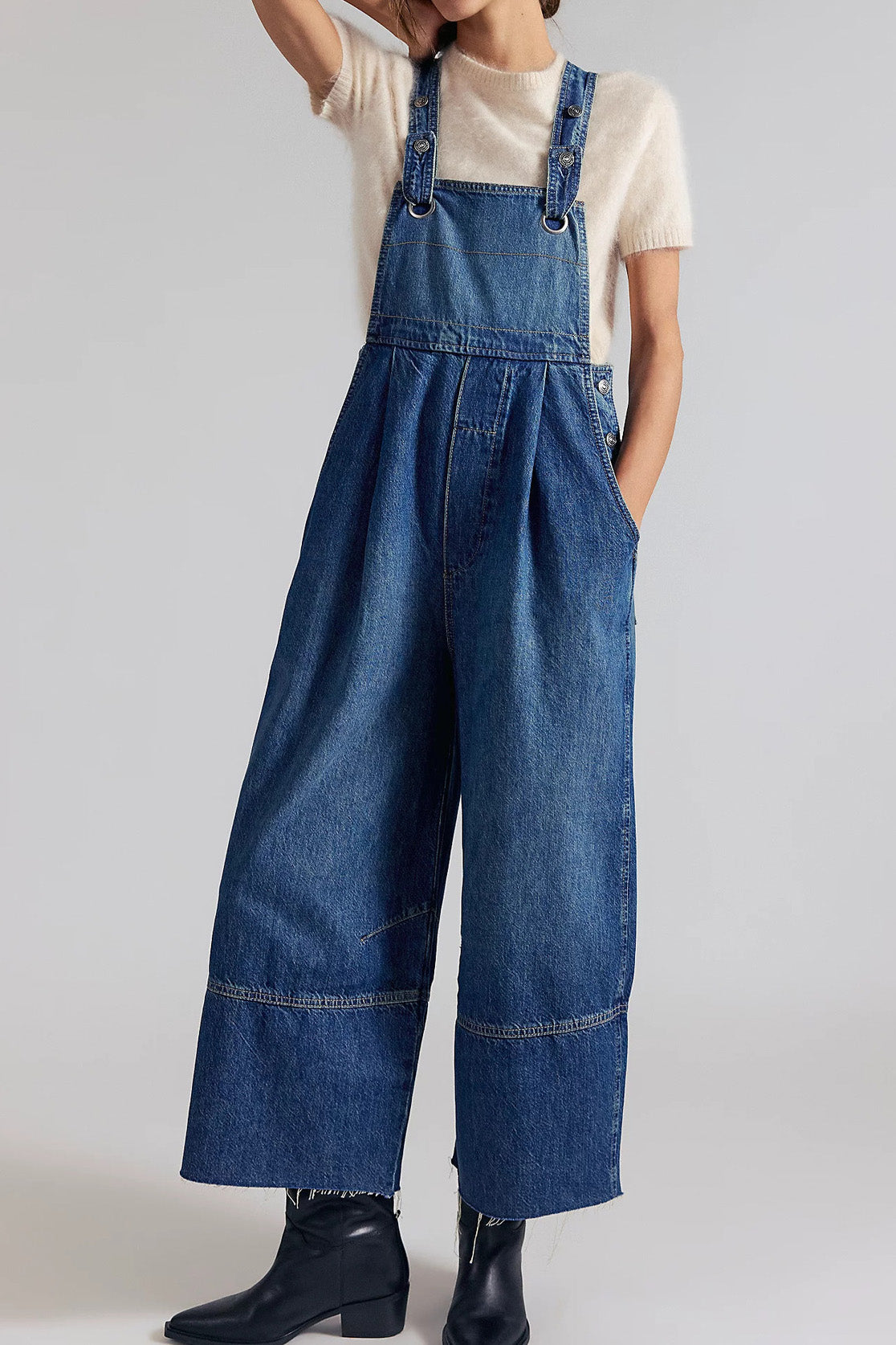 Pleated Wide Leg Denim Overalls Lavish Daily