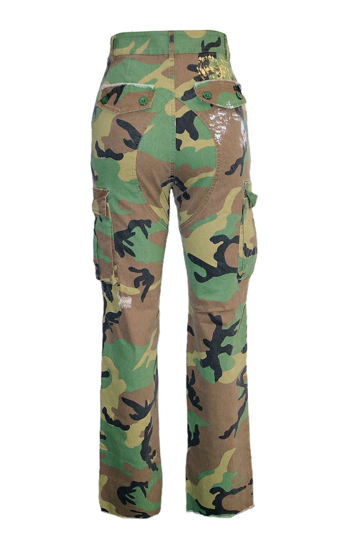 Distressed Camo Patchwork Wide-Leg Cargos Lavish Daily