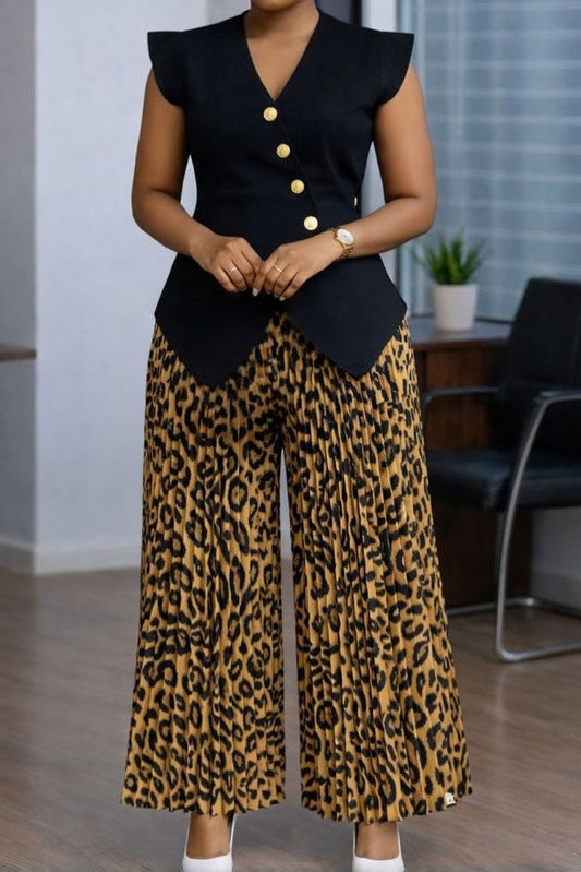 Pleated Wide Leg Pants & Asymmetric Top 2-Piece Set Lavish Daily