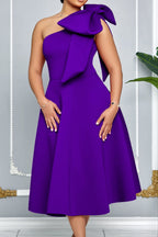 Single Shoulder Bow Detail Flare Midi Dress Lavish Daily