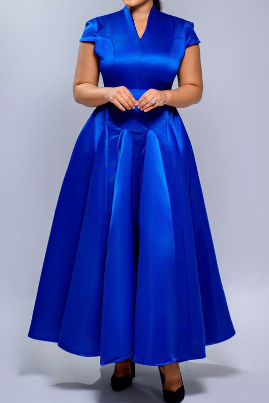 Pleated Cap Sleeve Maxi Dress Lavish Daily