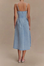 A Line Denim Midi Dress Lavish Daily