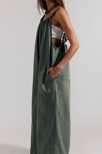 Slouchy Tie-Back Wide Leg Denim Jumpsuit Lavish Daily