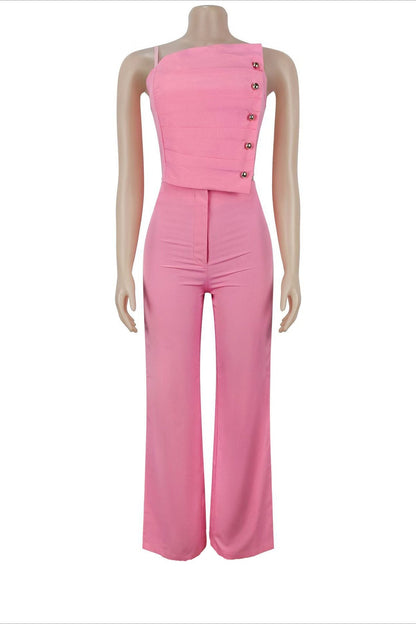 Asymmetrical Button Cami Pant Set Lavish Daily