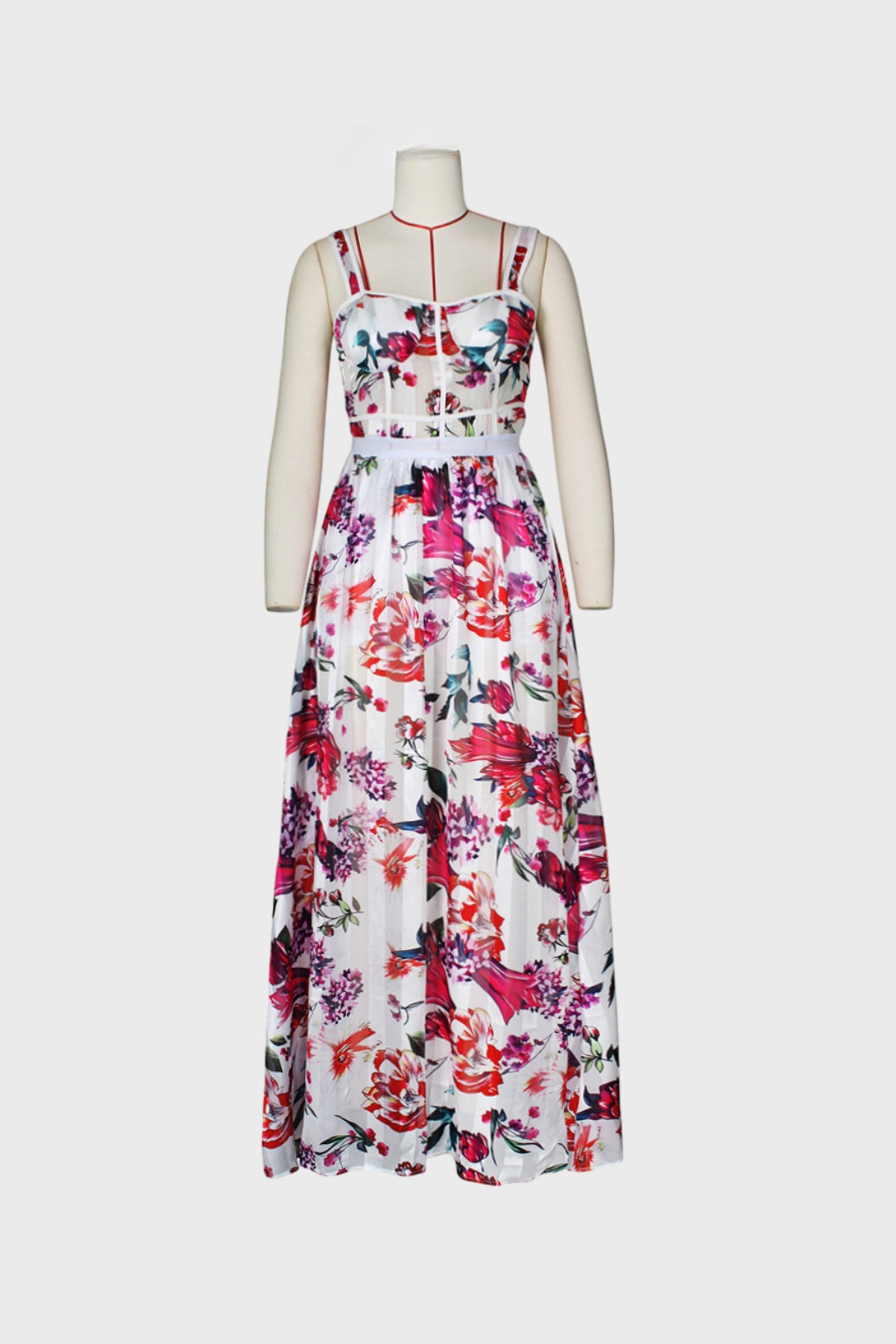 Floral Print Sheer Mesh Maxi Dress Lavish Daily