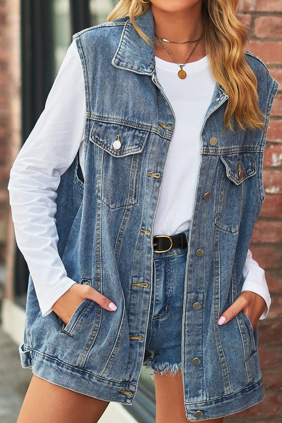 Vintage Distressed Denim Vest Jacket Lavish Daily