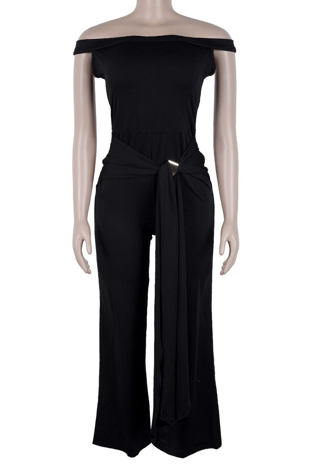 Stretch Off Shoulder Tie Detail Jumpsuit Lavish Daily