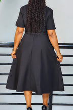 V-Neck Short Sleeve with 3D Floral A-Line Dress Lavish Daily