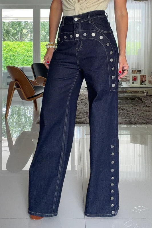 High-Rise Studded Wide-Leg Jeans Lavish Daily
